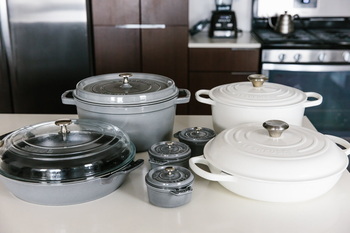 Different enameled cast iron cookware.
