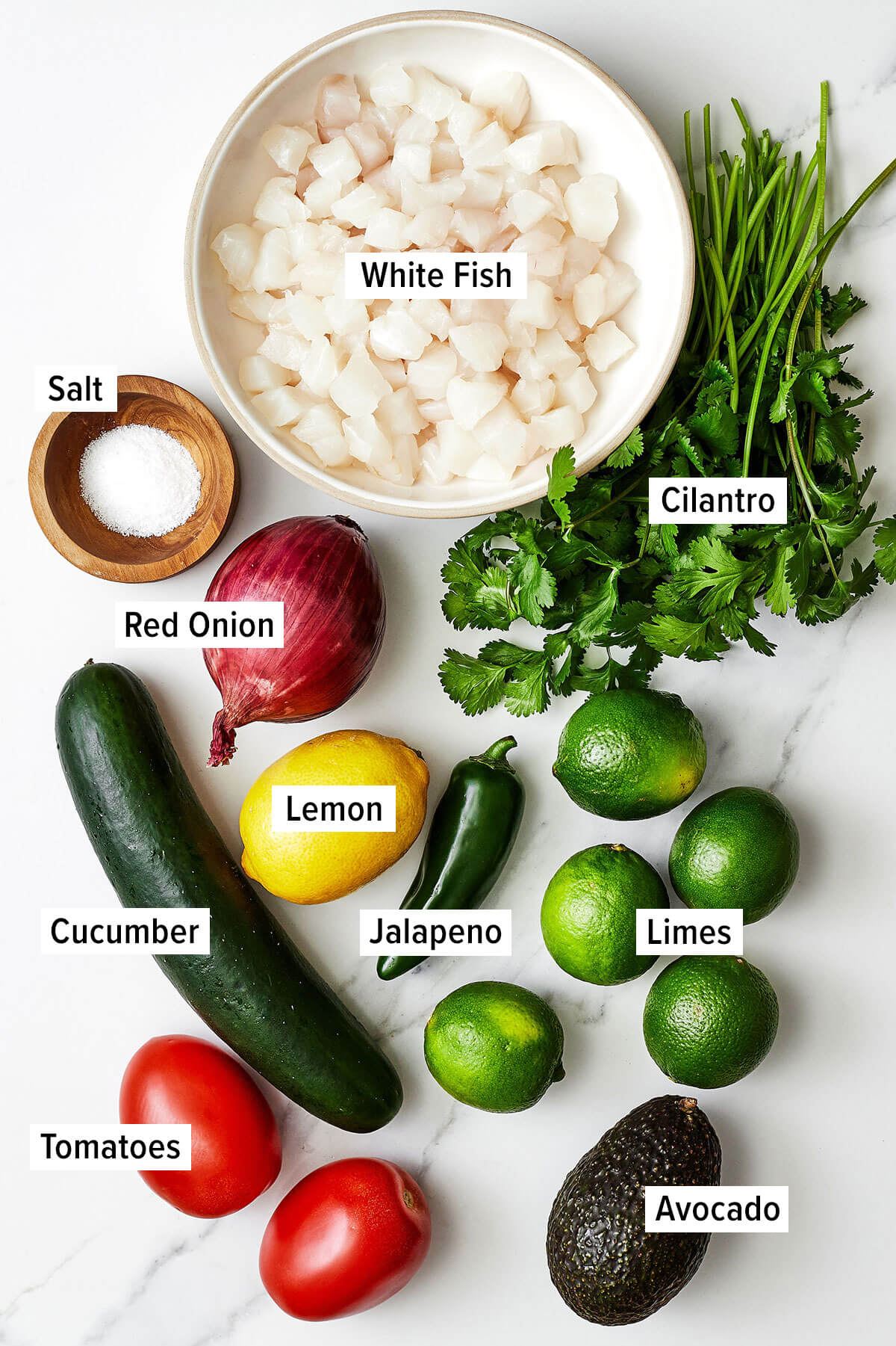 Ingredients for Mexican ceviche on a table