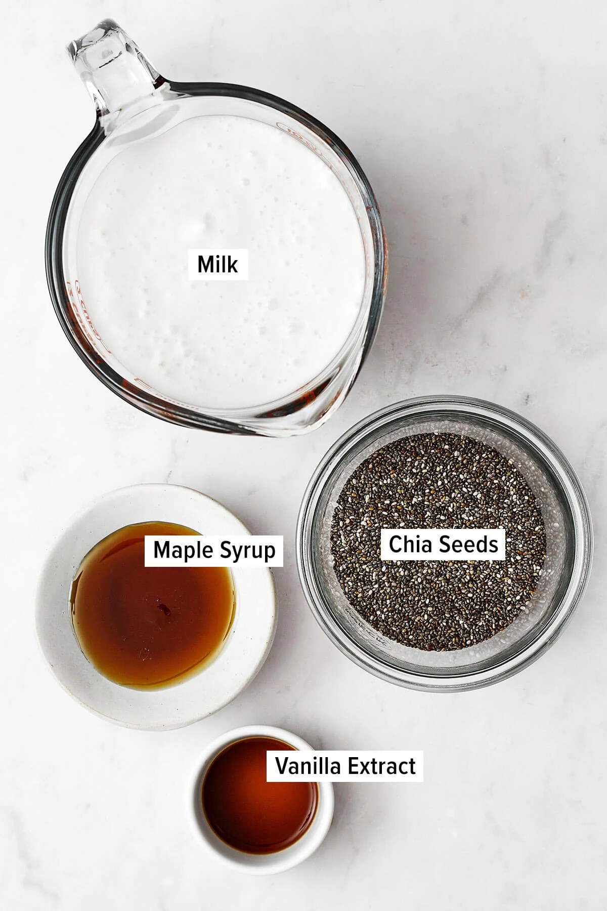 Ingredients for making chia pudding on a table