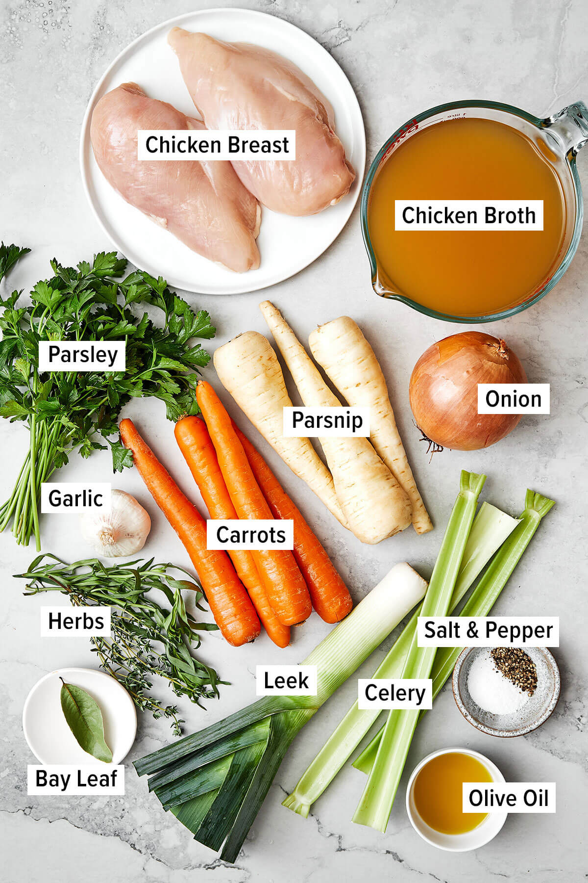 Ingredients for chicken soup.