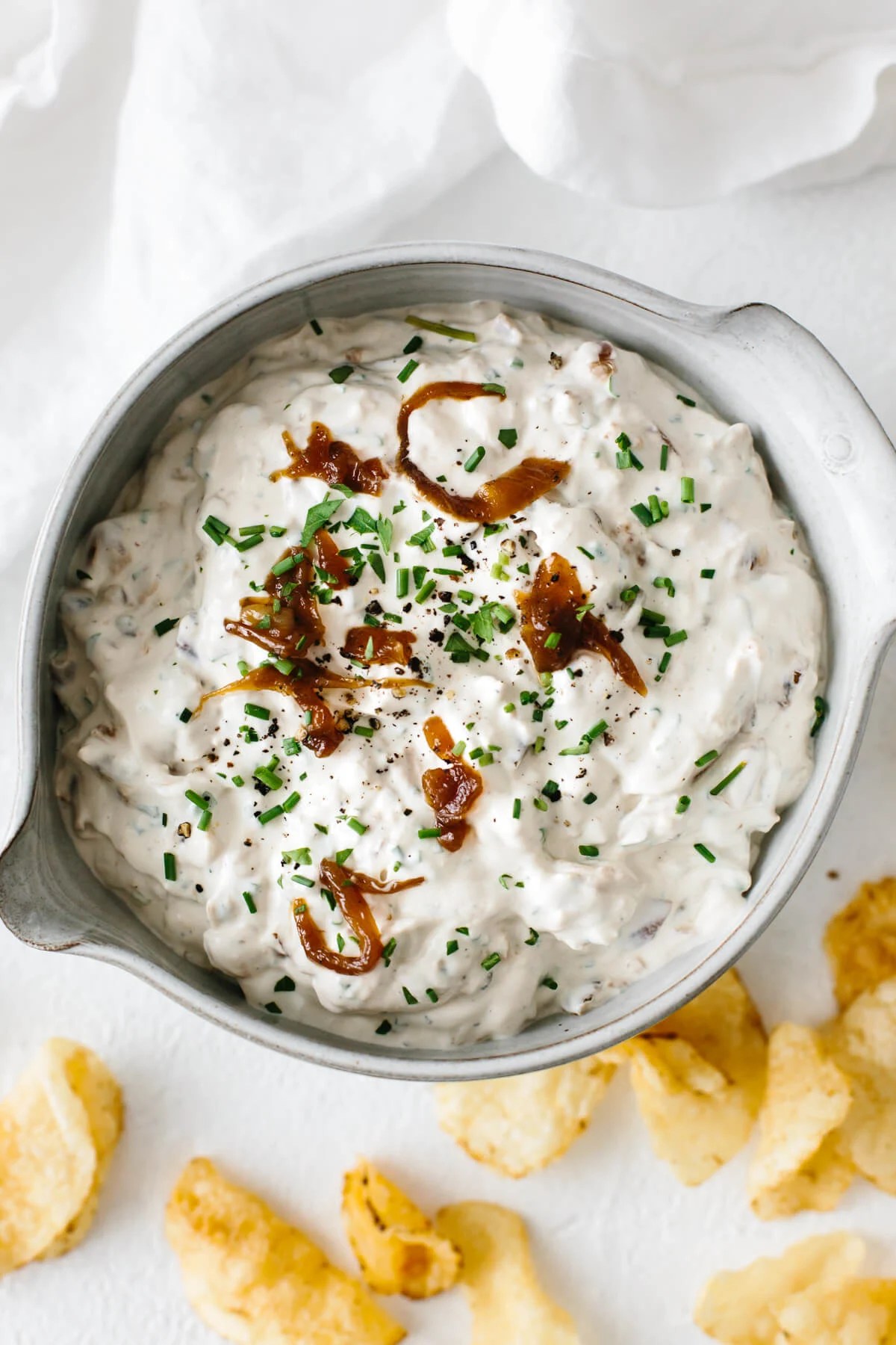 French onion dip in a bowl