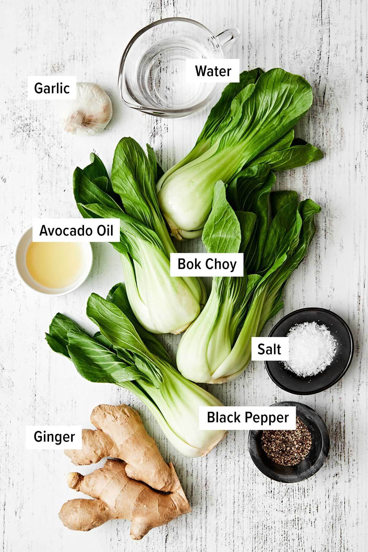 Ingredients to stir-fry bok choy.