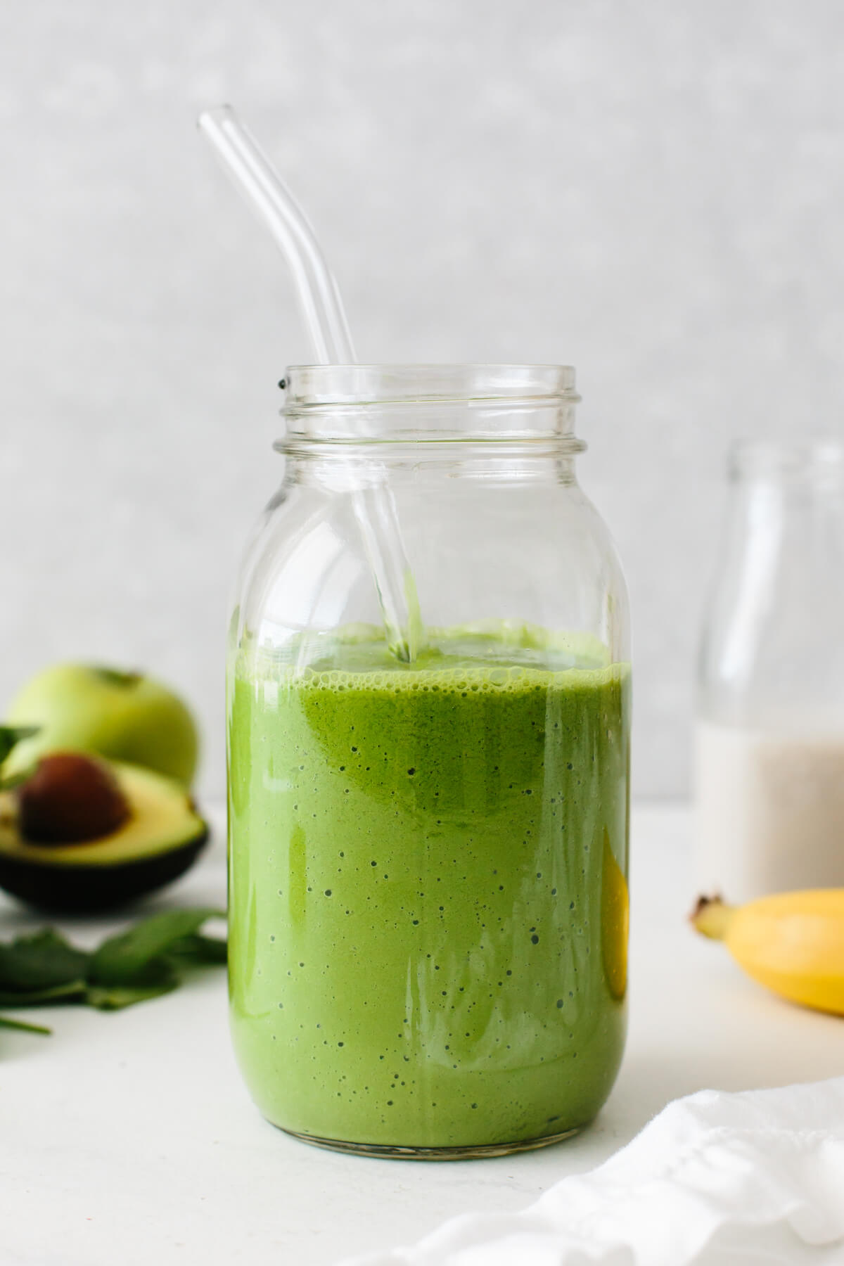 Green smoothie recipe in a glass.