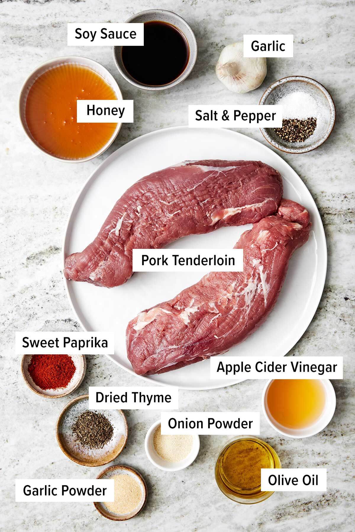 Ingredients for honey garlic pork tenderloin.