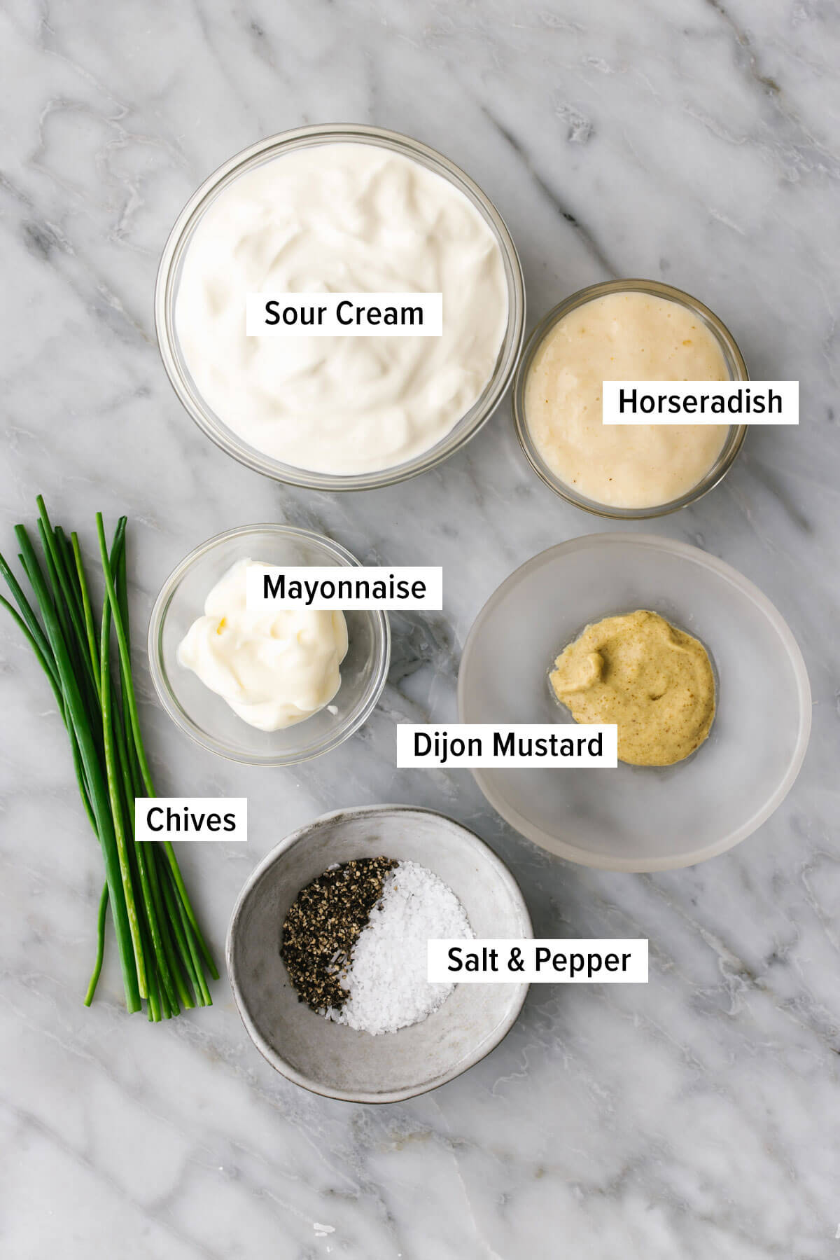 Ingredients for horseradish sauce on a table.