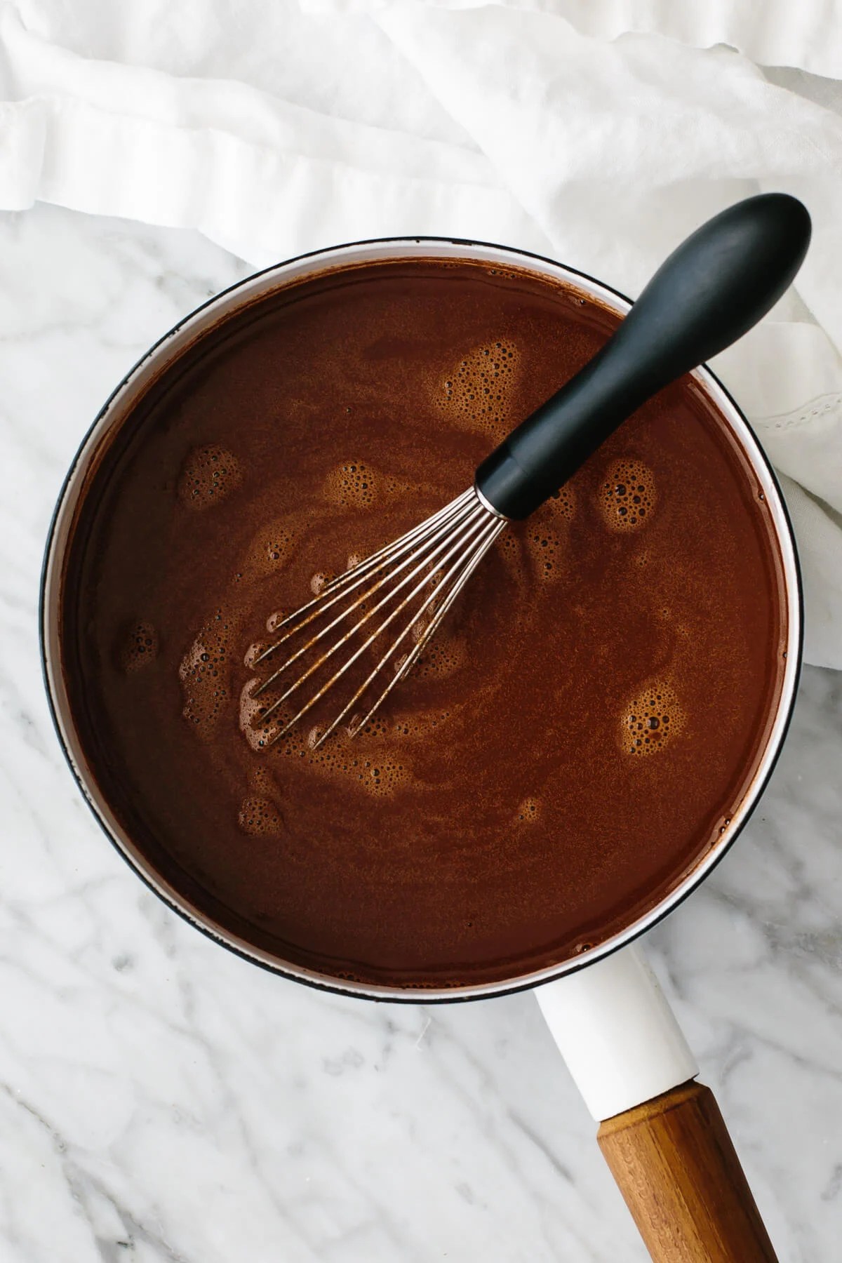 Hot chocolate in a pot.