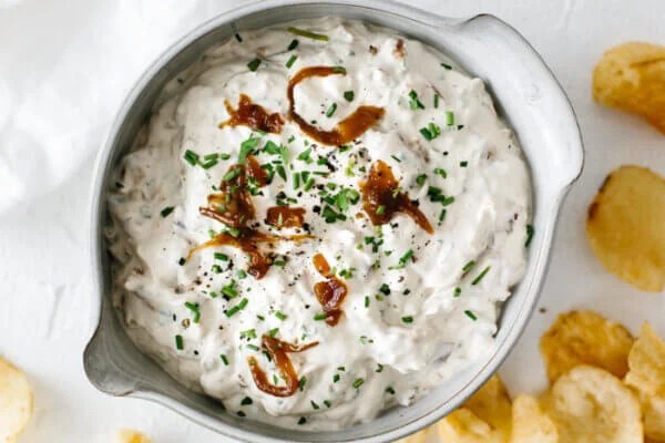 French onion dip in a bowl