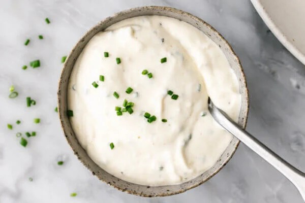 Horseradish sauce in a serving bowl.