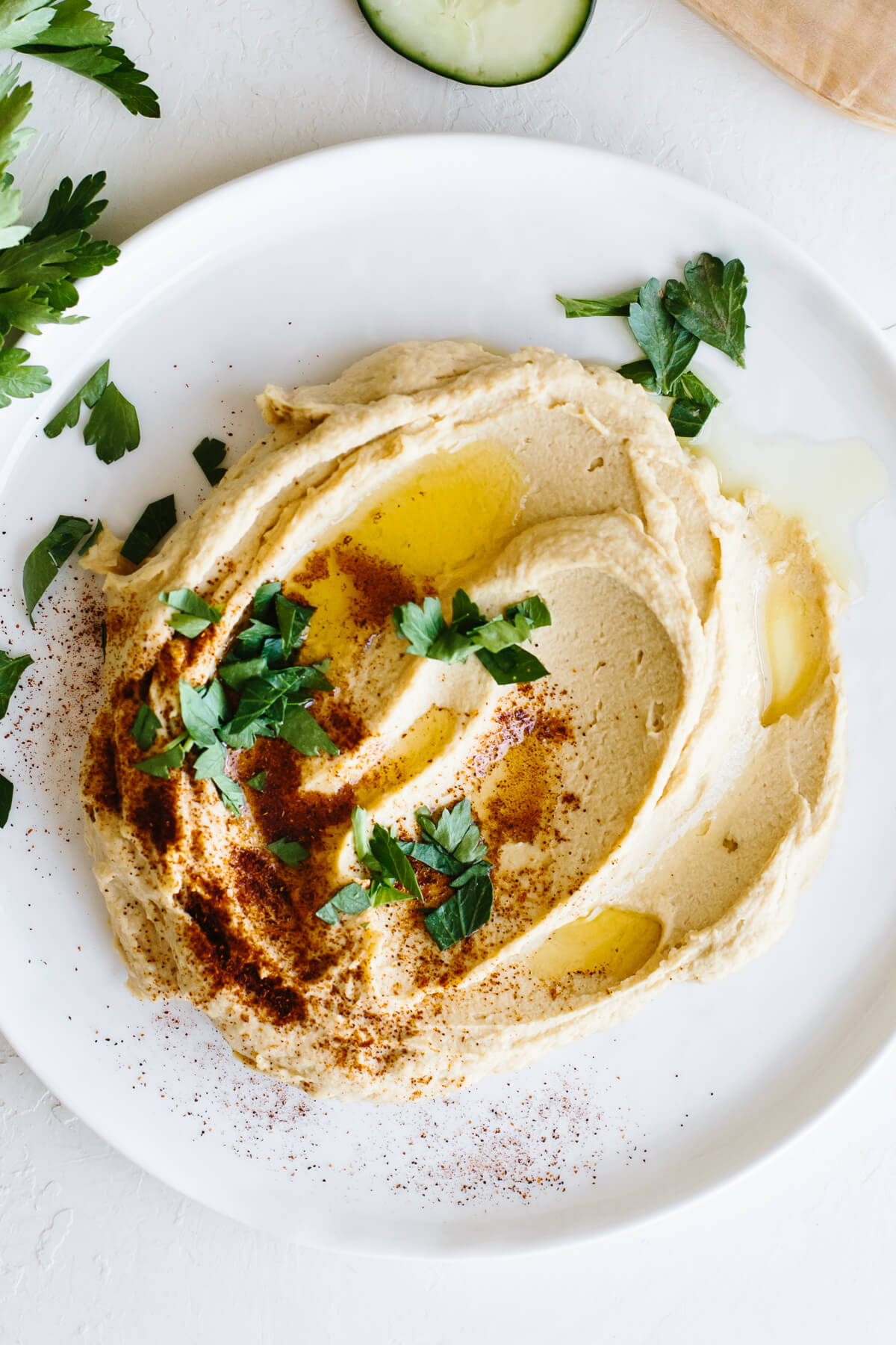 Hummus recipe on a plate.