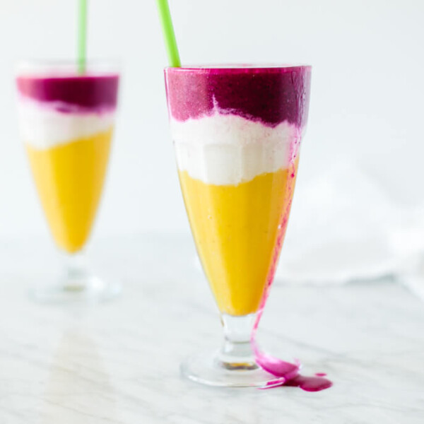 Mango, Coconut and Dragon Fruit Smoothie. A tropical, layered fruit smoothie that's perfect for summer!