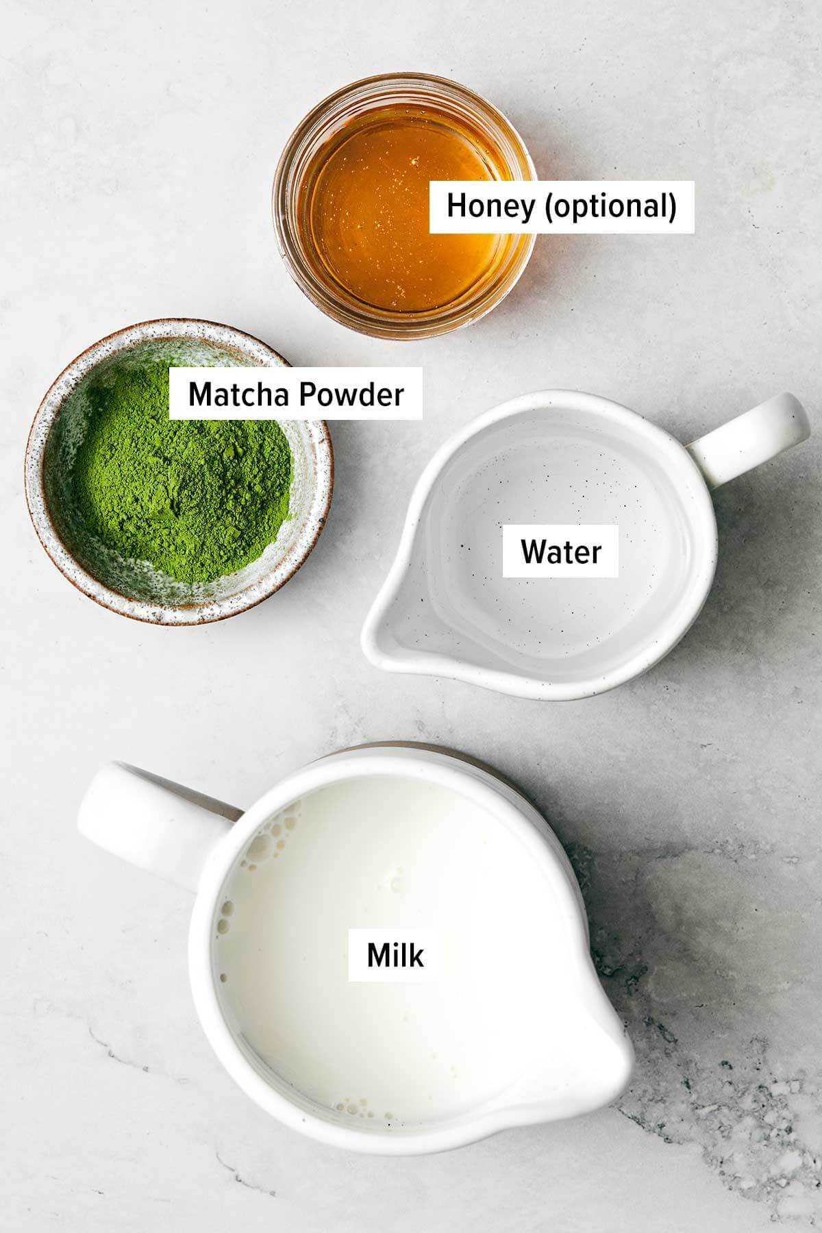 Ingredients for matcha latte.