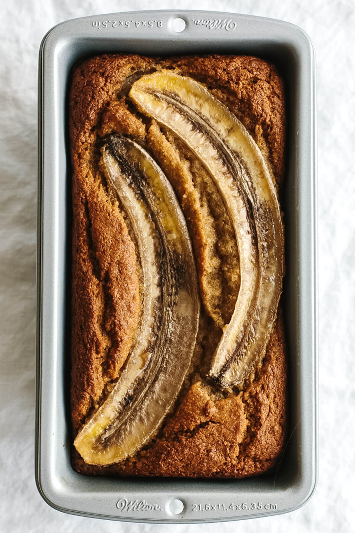 Paleo banana bread in a loaf pan.