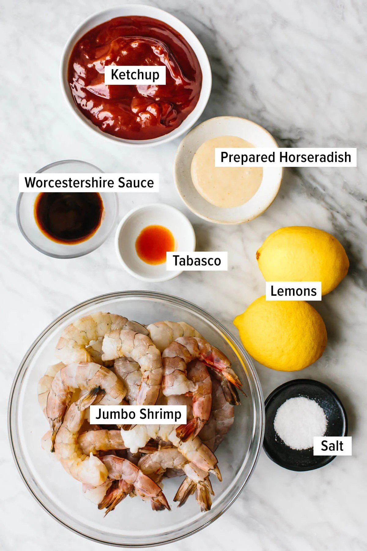 Ingredients for shrimp cocktail on a table