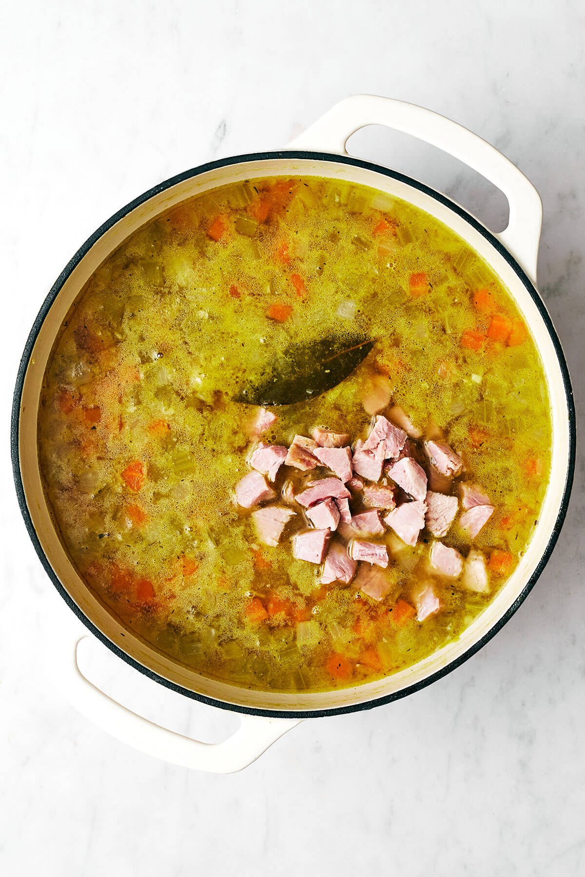 Making split pea soup in a pot