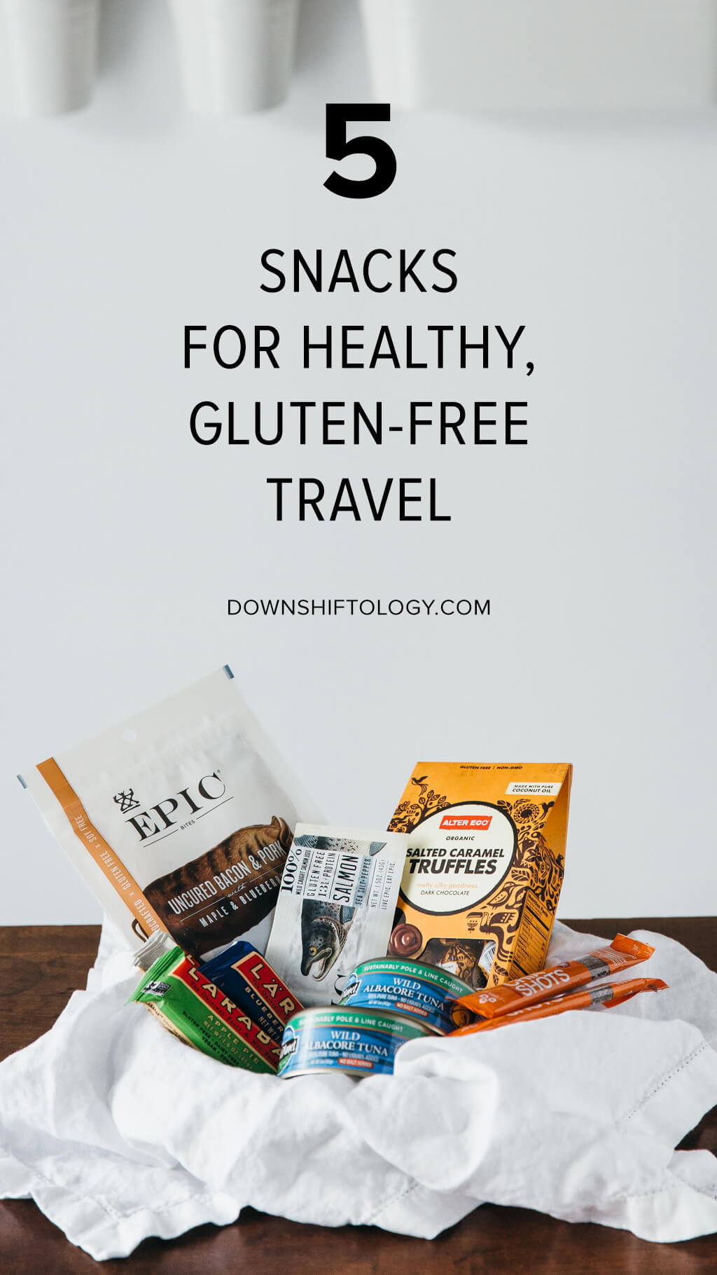 5 snacks for healthy, gluten-free travel. These items are my "go to" gluten-free travel snacks. | www.downshiftology.com