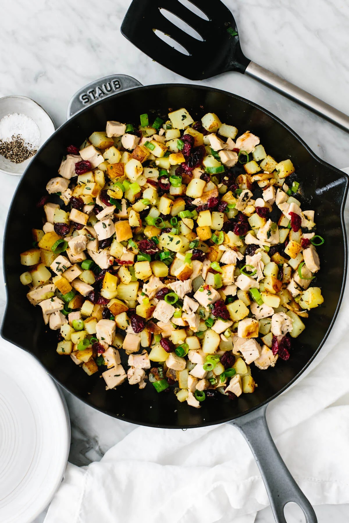 Turkey cranberry hash in a pan.